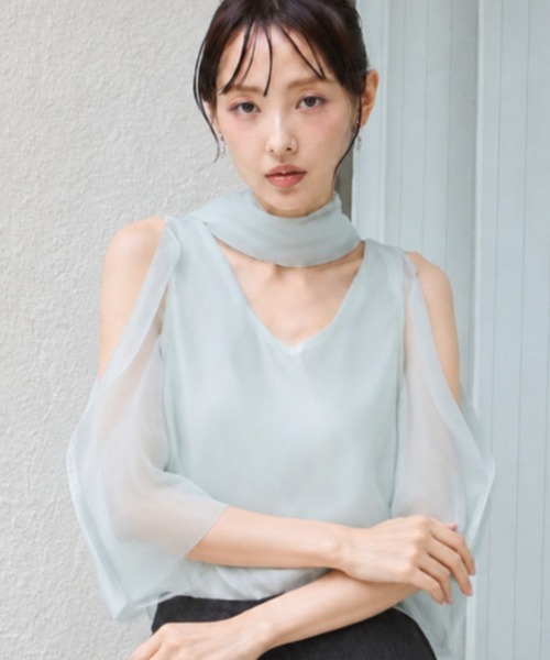 krahe（クレーエ）の「シアーレイヤードノースリーブブラウス（シャツ/ブラウス・レディース・ピンク/アイボリー/ブルー・FREE）」の10枚目の写真