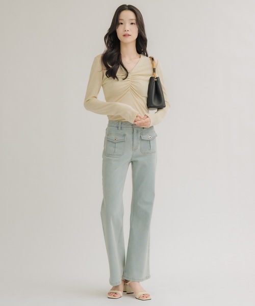 NEUNA(ヌナ)の「【さらっとした涼しい着心地◎】シアーショルダー フロントシャーリングトップス(Tシャツ/カットソー・レディース・ピンク/ブラック/アイボリー・FREE)」の20枚目の写真