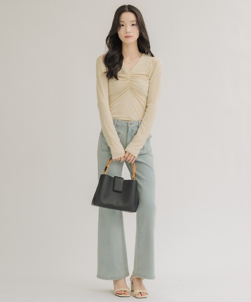 NEUNA(ヌナ)の「【さらっとした涼しい着心地◎】シアーショルダー フロントシャーリングトップス(Tシャツ/カットソー・レディース・ピンク/ブラック/アイボリー・FREE)」の18枚目の写真