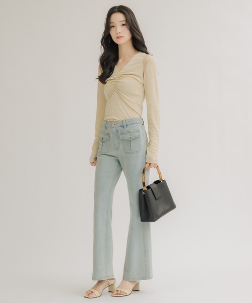 NEUNA(ヌナ)の「【さらっとした涼しい着心地◎】シアーショルダー フロントシャーリングトップス(Tシャツ/カットソー・レディース・ピンク/ブラック/アイボリー・FREE)」の19枚目の写真