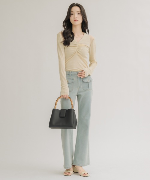 NEUNA(ヌナ)の「【さらっとした涼しい着心地◎】シアーショルダー フロントシャーリングトップス(Tシャツ/カットソー・レディース・ピンク/ブラック/アイボリー・FREE)」の22枚目の写真
