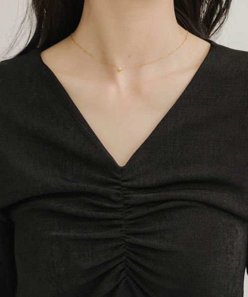 NEUNA(ヌナ)の「【さらっとした涼しい着心地◎】シアーショルダー フロントシャーリングトップス(Tシャツ/カットソー・レディース・ピンク/ブラック/アイボリー・FREE)」の16枚目の写真
