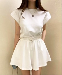 【2点SET】大人可愛いリラックスTシャツ&キュロットスカートセットアップ