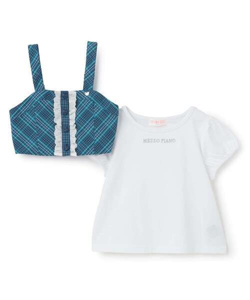 mezzo piano(メゾピアノ)の「チェックビスチェ &半袖Tシャツセット(Tシャツ/カットソー・キッズ・グリーン/レッド・140cm/130cm/120cm)」の4枚目の写真