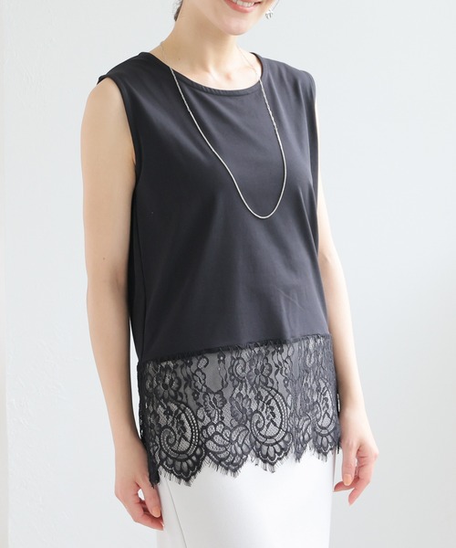 GLACIER lusso(グラシアルッソ)の「【美冷・接触冷感・UVカット】裾レースノースリトップス(Tシャツ/カットソー・レディース・ブラック/アイボリー・L/LL/M/S)」の2枚目の写真