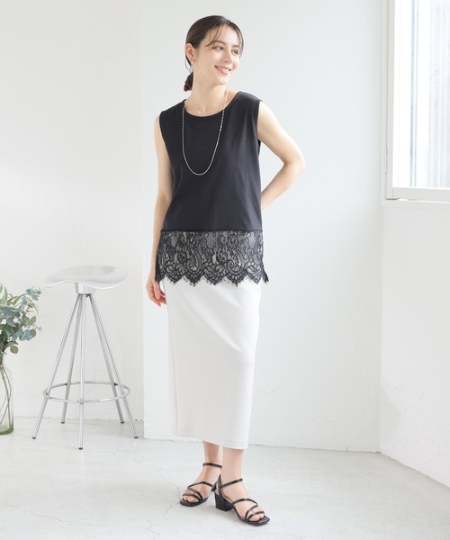 GLACIER lusso(グラシアルッソ)の「【美冷・接触冷感・UVカット】裾レースノースリトップス(Tシャツ/カットソー・レディース・ブラック/アイボリー・L/LL/M/S)」の11枚目の写真