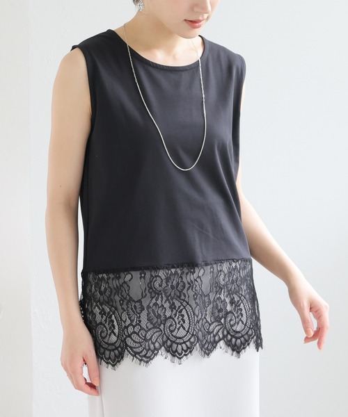 GLACIER lusso(グラシアルッソ)の「【美冷・接触冷感・UVカット】裾レースノースリトップス(Tシャツ/カットソー・レディース・ブラック/アイボリー・L/LL/M/S)」の12枚目の写真