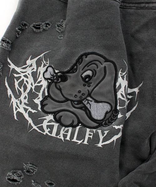 GALFY(ガルフィー)の「【GALFY】病みに溶かされし大ダメージジョーツ / 【ガルフィー】刺しゅうロゴダメージハーフスウェットパンツ(スウェットパンツ・メンズ・ベージュ/チャコール・L/XL)」の18枚目の写真