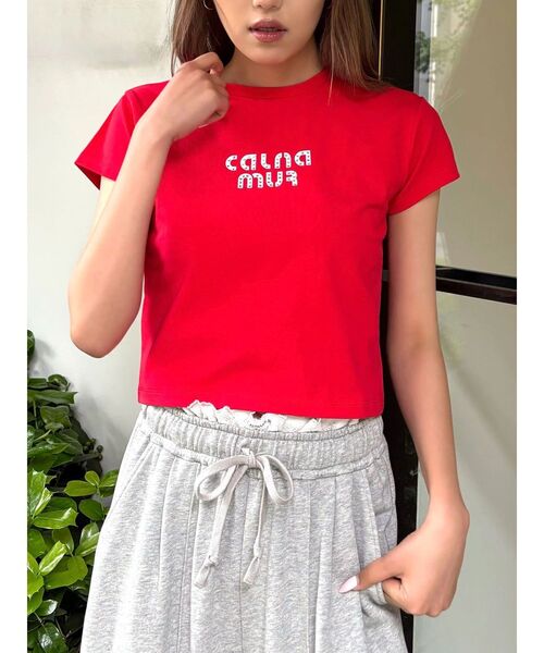 CALNAMUR（カルナムール）の「ビジューロゴコンパクトTシャツ（Tシャツ/カットソー・レディース・ブラック/ホワイト/レッド・FREE）」の3枚目の写真