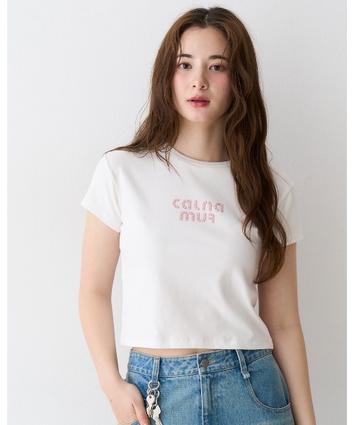 CALNAMUR（カルナムール）の「ビジューロゴコンパクトTシャツ（Tシャツ/カットソー・レディース・ブラック/ホワイト/レッド・FREE）」の4枚目の写真