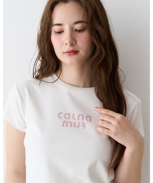 CALNAMUR（カルナムール）の「ビジューロゴコンパクトTシャツ（Tシャツ/カットソー・レディース・ブラック/ホワイト/レッド・FREE）」の7枚目の写真