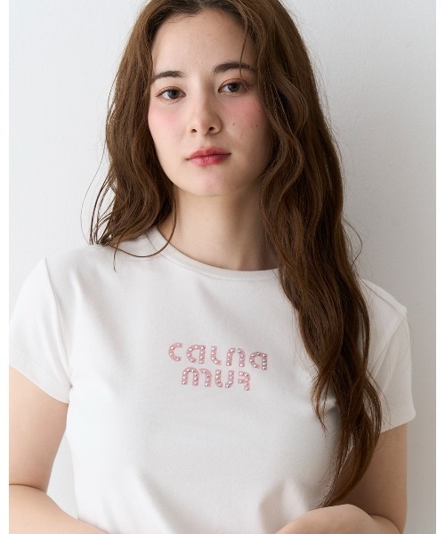 CALNAMUR（カルナムール）の「ビジューロゴコンパクトTシャツ（Tシャツ/カットソー・レディース・ブラック/ホワイト/レッド・FREE）」の8枚目の写真