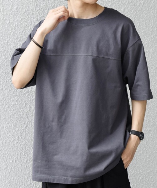 SHIPS any(シップス エニィ)の「SHIPS any:〈接触冷感/吸水速乾/UVカット/遮熱〉Raylock フットボール Tシャツ◇(Tシャツ/カットソー・メンズ・チャコールグレー/グリーン/レッド/ネイビー/マスタード・MEDIUM/LARGE)」の1枚目の写真