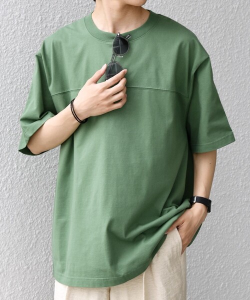 SHIPS any(シップス エニィ)の「SHIPS any:〈接触冷感/吸水速乾/UVカット/遮熱〉Raylock フットボール Tシャツ◇(Tシャツ/カットソー・メンズ・チャコールグレー/グリーン/レッド/ネイビー/マスタード・MEDIUM/LARGE)」の2枚目の写真