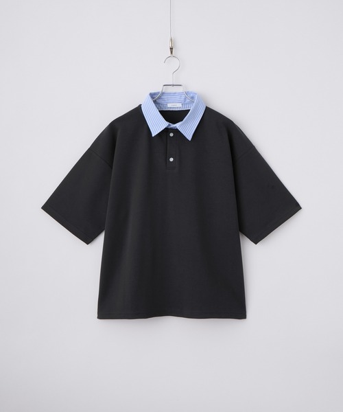 cussil(クシル)の「【cussil/クシル】ストライプフェイクレイヤード半袖ポロシャツ(ポロシャツ・メンズ・グレー/ダークネイビー・M/S/L)」の9枚目の写真