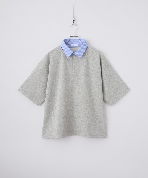 cussil(クシル)の「【cussil/クシル】ストライプフェイクレイヤード半袖ポロシャツ(ポロシャツ・メンズ・グレー/ダークネイビー・M/S/L)」の12枚目の写真