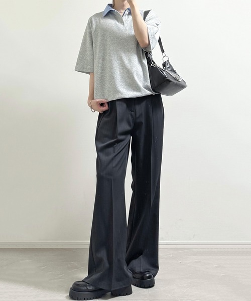 cussil(クシル)の「【cussil/クシル】ストライプフェイクレイヤード半袖ポロシャツ(ポロシャツ・メンズ・グレー/ダークネイビー・M/S/L)」の5枚目の写真