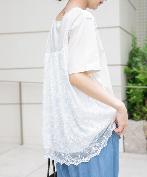 ITEMS URBANRESEARCH(アイテムズ アーバンリサーチ)の「バックシャンレースTシャツ(Tシャツ/カットソー・レディース・ベージュ/ブラック/ホワイト系その他・FREE)」の1枚目の写真