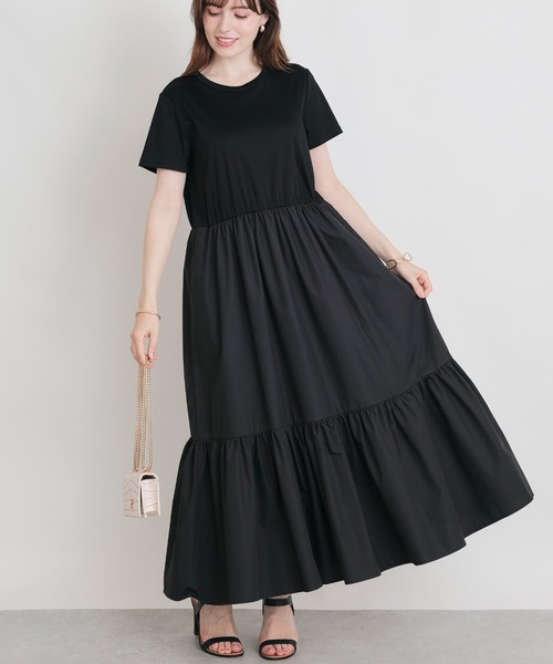 PICCIN(ピッチン)の「切り替えティアードワンピース(ワンピース・レディース・ブラック/ベージュ・M)」の1枚目の写真