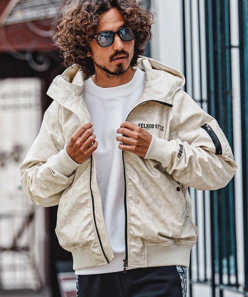 felkod(フィルコッド)の「mj11643- Synthetic Leather Hooded Blouson シンセティックレザーフーデッドブルゾン(F26A090)(ブルゾン・メンズ・ホワイト×ブラック/ブラック・S/M/L)」の1枚目の写真