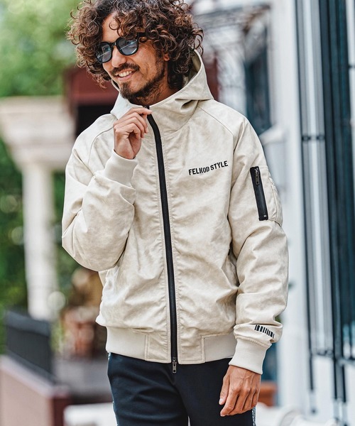 felkod(フィルコッド)の「mj11643- Synthetic Leather Hooded Blouson シンセティックレザーフーデッドブルゾン(F26A090)(ブルゾン・メンズ・ホワイト×ブラック/ブラック・S/M/L)」の4枚目の写真