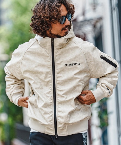 felkod(フィルコッド)の「mj11643- Synthetic Leather Hooded Blouson シンセティックレザーフーデッドブルゾン(F26A090)(ブルゾン・メンズ・ホワイト×ブラック/ブラック・S/M/L)」の5枚目の写真