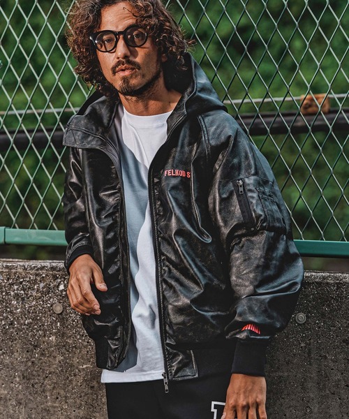 felkod(フィルコッド)の「mj11643- Synthetic Leather Hooded Blouson シンセティックレザーフーデッドブルゾン(F26A090)(ブルゾン・メンズ・ホワイト×ブラック/ブラック・S/M/L)」の10枚目の写真