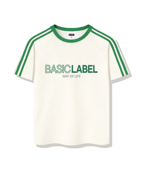 BASIC LABEL（ベーシックラベル）の「Onlyway Oversized fit track short-sleeved T-shirt 4 Color [BLSE_3002]（Tシャツ/カットソー・レディース・クリーム/ブラック/ホワイト×ブラック/ホワイト×グリーン・SMALL/MEDIUM/LARGE/X-LARGE）」の4枚目の写真