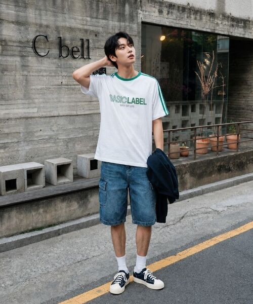 BASIC LABEL（ベーシックラベル）の「Onlyway Oversized fit track short-sleeved T-shirt 4 Color [BLSE_3002]（Tシャツ/カットソー・レディース・クリーム/ブラック/ホワイト×ブラック/ホワイト×グリーン・SMALL/MEDIUM/LARGE/X-LARGE）」の7枚目の写真