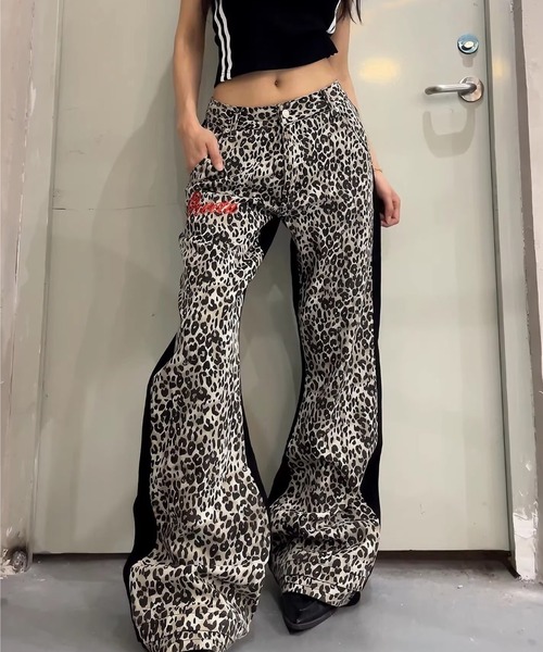 SHEENA（シーナ）の「刺繍ロゴレオパードバイカラールーズパンツ（その他パンツ・レディース・ブラック・M/S/L）」の3枚目の写真