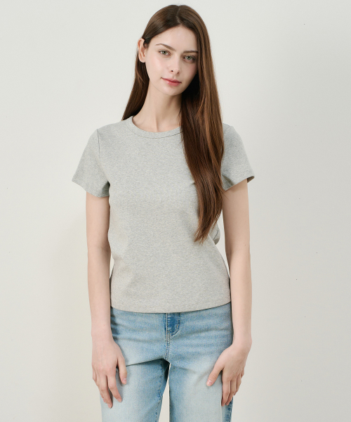 MIND BRIDGE WOMEN（マインドブリッジウーマン）の「[ON][W]ラウンドネックスリムフィットデイリーハーフスリーブTシャツ - 3カラー（Tシャツ/カットソー・レディース・ブラック/グレー/ホワイト・55/66）」の5枚目の写真