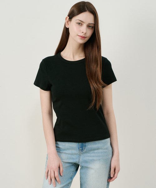 MIND BRIDGE WOMEN（マインドブリッジウーマン）の「[ON][W]ラウンドネックスリムフィットデイリーハーフスリーブTシャツ - 3カラー（Tシャツ/カットソー・レディース・ブラック/グレー/ホワイト・55/66）」の6枚目の写真