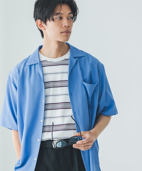 GLOBAL WORK(グローバルワーク)の「サラサマ開襟シャツ/半袖/812581(シャツ/ブラウス・メンズ・ストライプ/ライトブルー/チャコールグレー・SMALL/MEDIUM/LARGE/X-LARGE)」の1枚目の写真