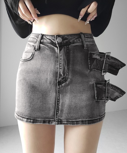 me+em select(ミームセレクト)の「【 インパン裏地付 】ダブルハトメベルトヴィンテージデニムミニスカート / Double eyelet belt vintage denim mini skirt(デニムスカート・レディース・ブラック・LARGE/MEDIUM/SMALL)」の7枚目の写真