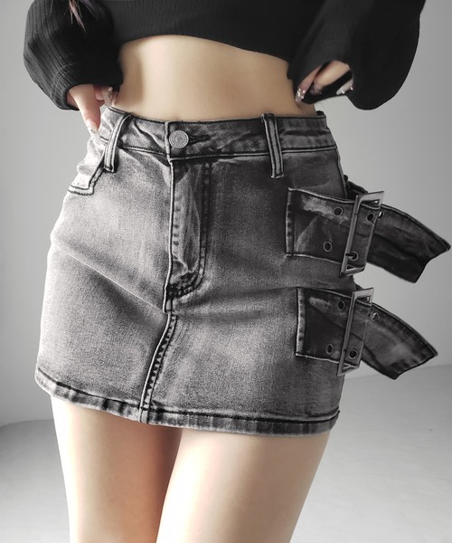 me+em select(ミームセレクト)の「【 インパン裏地付 】ダブルハトメベルトヴィンテージデニムミニスカート / Double eyelet belt vintage denim mini skirt(デニムスカート・レディース・ブラック・LARGE/MEDIUM/SMALL)」の8枚目の写真