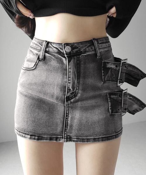 me+em select(ミームセレクト)の「【 インパン裏地付 】ダブルハトメベルトヴィンテージデニムミニスカート / Double eyelet belt vintage denim mini skirt(デニムスカート・レディース・ブラック・LARGE/MEDIUM/SMALL)」の14枚目の写真
