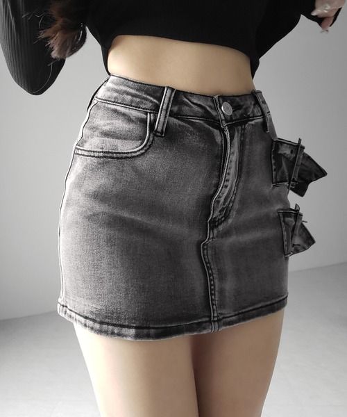 me+em select(ミームセレクト)の「【 インパン裏地付 】ダブルハトメベルトヴィンテージデニムミニスカート / Double eyelet belt vintage denim mini skirt(デニムスカート・レディース・ブラック・LARGE/MEDIUM/SMALL)」の10枚目の写真
