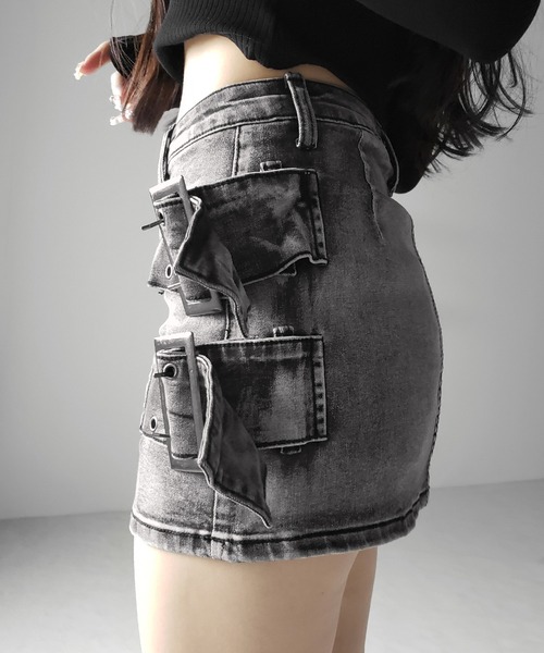 me+em select(ミームセレクト)の「【 インパン裏地付 】ダブルハトメベルトヴィンテージデニムミニスカート / Double eyelet belt vintage denim mini skirt(デニムスカート・レディース・ブラック・LARGE/MEDIUM/SMALL)」の9枚目の写真