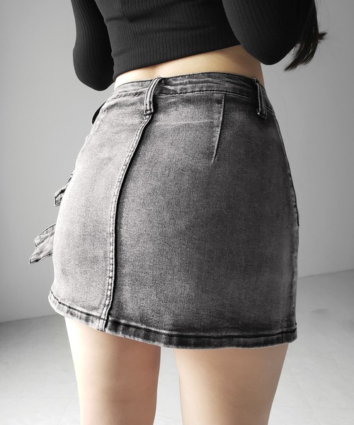 me+em select(ミームセレクト)の「【 インパン裏地付 】ダブルハトメベルトヴィンテージデニムミニスカート / Double eyelet belt vintage denim mini skirt(デニムスカート・レディース・ブラック・LARGE/MEDIUM/SMALL)」の11枚目の写真
