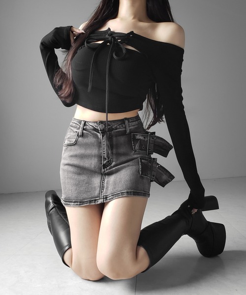 me+em select(ミームセレクト)の「【 インパン裏地付 】ダブルハトメベルトヴィンテージデニムミニスカート / Double eyelet belt vintage denim mini skirt(デニムスカート・レディース・ブラック・LARGE/MEDIUM/SMALL)」の17枚目の写真