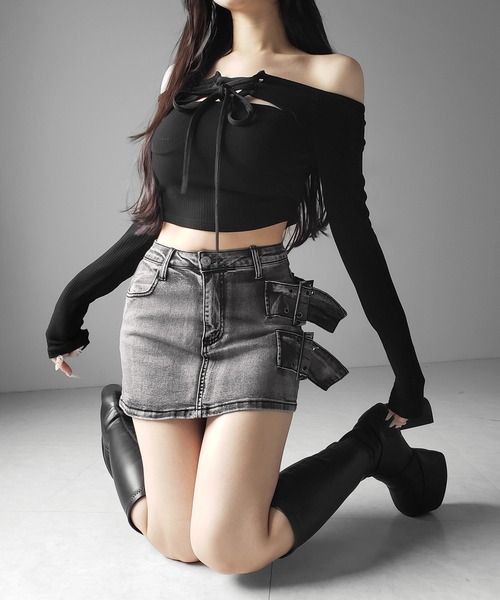 me+em select(ミームセレクト)の「【 インパン裏地付 】ダブルハトメベルトヴィンテージデニムミニスカート / Double eyelet belt vintage denim mini skirt(デニムスカート・レディース・ブラック・LARGE/MEDIUM/SMALL)」の18枚目の写真