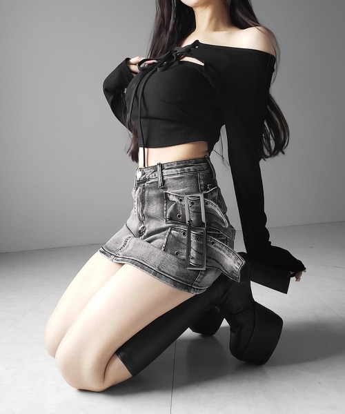 me+em select(ミームセレクト)の「【 インパン裏地付 】ダブルハトメベルトヴィンテージデニムミニスカート / Double eyelet belt vintage denim mini skirt(デニムスカート・レディース・ブラック・LARGE/MEDIUM/SMALL)」の19枚目の写真
