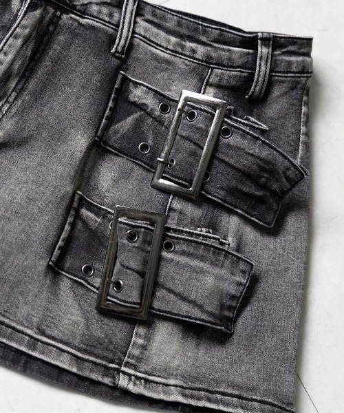 me+em select(ミームセレクト)の「【 インパン裏地付 】ダブルハトメベルトヴィンテージデニムミニスカート / Double eyelet belt vintage denim mini skirt(デニムスカート・レディース・ブラック・LARGE/MEDIUM/SMALL)」の4枚目の写真