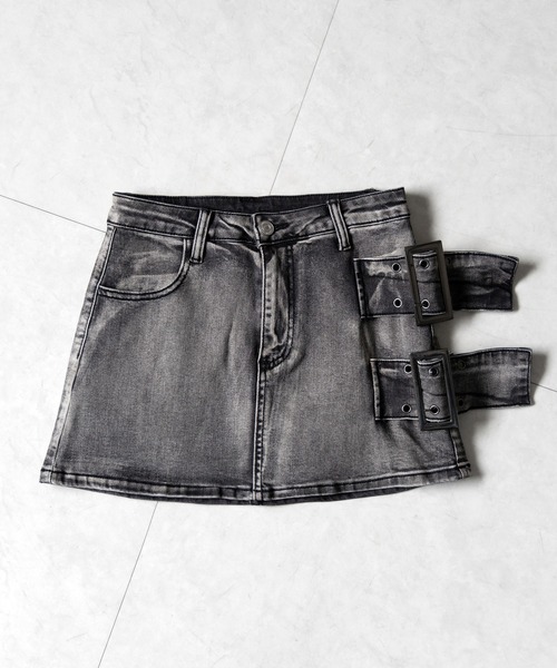 me+em select(ミームセレクト)の「【 インパン裏地付 】ダブルハトメベルトヴィンテージデニムミニスカート / Double eyelet belt vintage denim mini skirt(デニムスカート・レディース・ブラック・LARGE/MEDIUM/SMALL)」の3枚目の写真