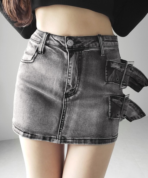me+em select(ミームセレクト)の「【 インパン裏地付 】ダブルハトメベルトヴィンテージデニムミニスカート / Double eyelet belt vintage denim mini skirt(デニムスカート・レディース・ブラック・LARGE/MEDIUM/SMALL)」の13枚目の写真