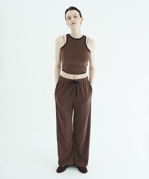 CLANE(クラネ)の「PILE CONTRAST LINE SET UP(セットアップ・レディース・ネイビー/ブラウン・2/1)」の1枚目の写真