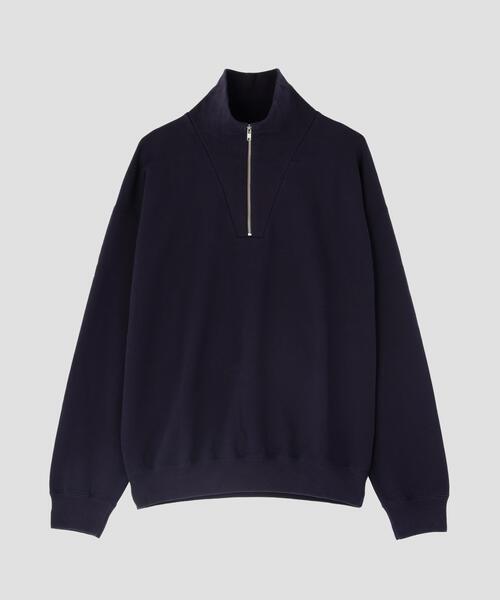 Y(ワイ)の「Y / ORGANIC COTTON BLEND HEAVY WEIGHT FLEECE HALF ZIP(スウェット・メンズ・ネイビー/ホワイト・LARGE)」の2枚目の写真