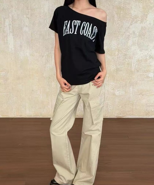 STAY MOTION（ステイモーション）の「【WEB限定】ビッグロゴワンショルTシャツ［骨格ウェーブ／カジュアル／韓国ファッション］（Tシャツ/カットソー・レディース・サックスブルー/オフホワイト/ブラック・F）」の6枚目の写真