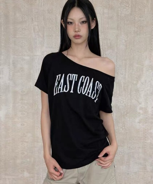 STAY MOTION（ステイモーション）の「【WEB限定】ビッグロゴワンショルTシャツ［骨格ウェーブ／カジュアル／韓国ファッション］（Tシャツ/カットソー・レディース・サックスブルー/オフホワイト/ブラック・F）」の5枚目の写真