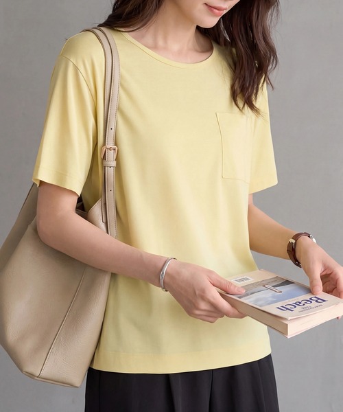 SETUP7(セットアップセブン)の「【SETUP7】UVカット&ドライ加工ポケット付き半袖Tシャツ 春夏SPD(Tシャツ/カットソー・レディース・イエロー/ベージュ・FREE)」の2枚目の写真